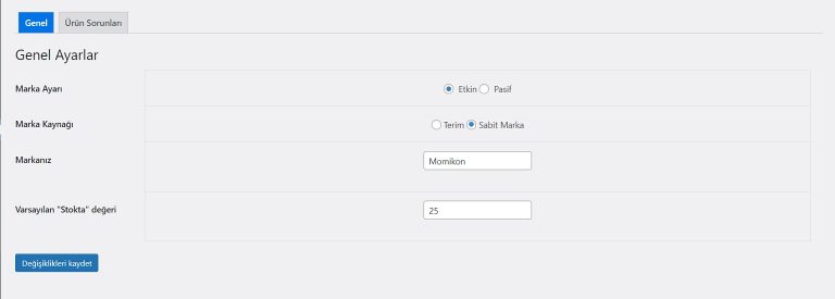 Woocommerce pazaryeri entegrasyonu - Ayarlar